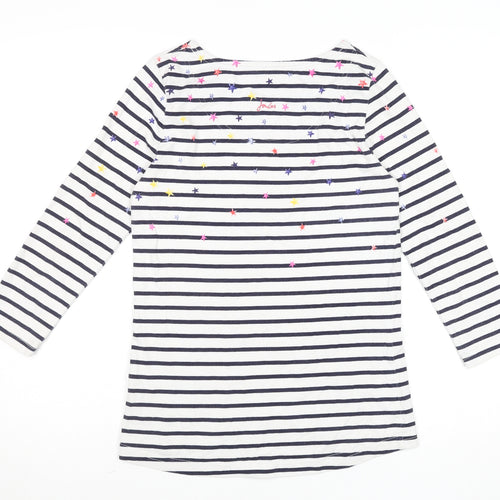Joules Women White Navy Striped Long Sleeve Cotton T-Shirt UK 8