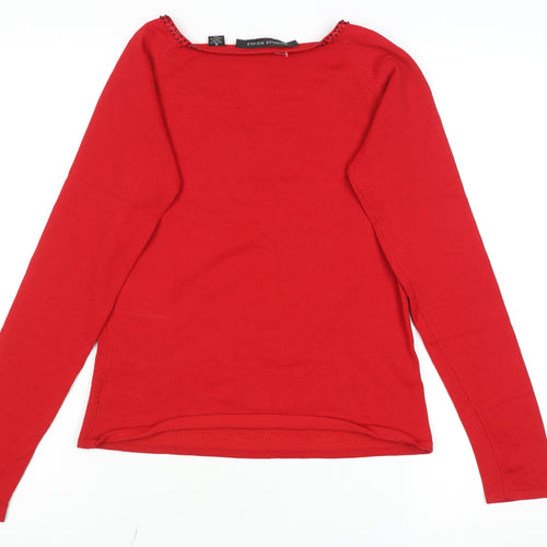 Michelle Nicole Women's Red Beaded V-Neck Long Sleeve Jumper Size M
