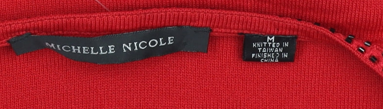 Michelle Nicole Women's Red Beaded V-Neck Long Sleeve Jumper Size M