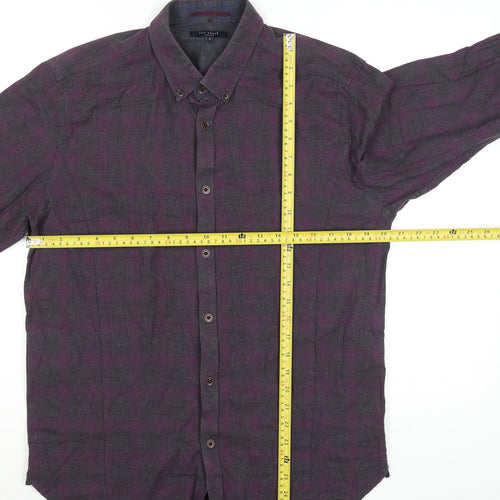 Ted Baker London Men's Purple Check Long Sleeve Cotton Button-Up Shirt Size L