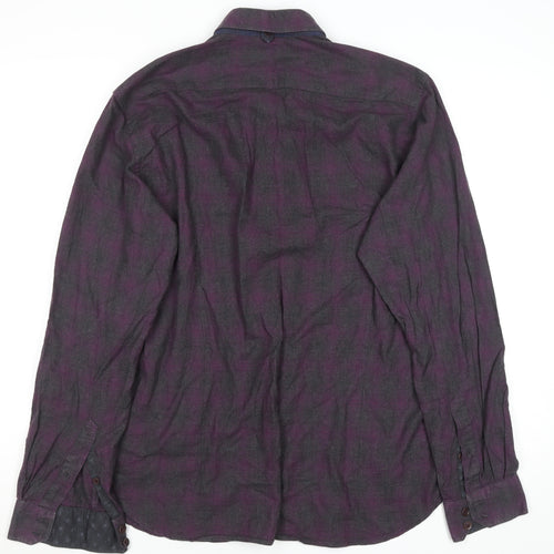 Ted Baker London Men's Purple Check Long Sleeve Cotton Button-Up Shirt Size L