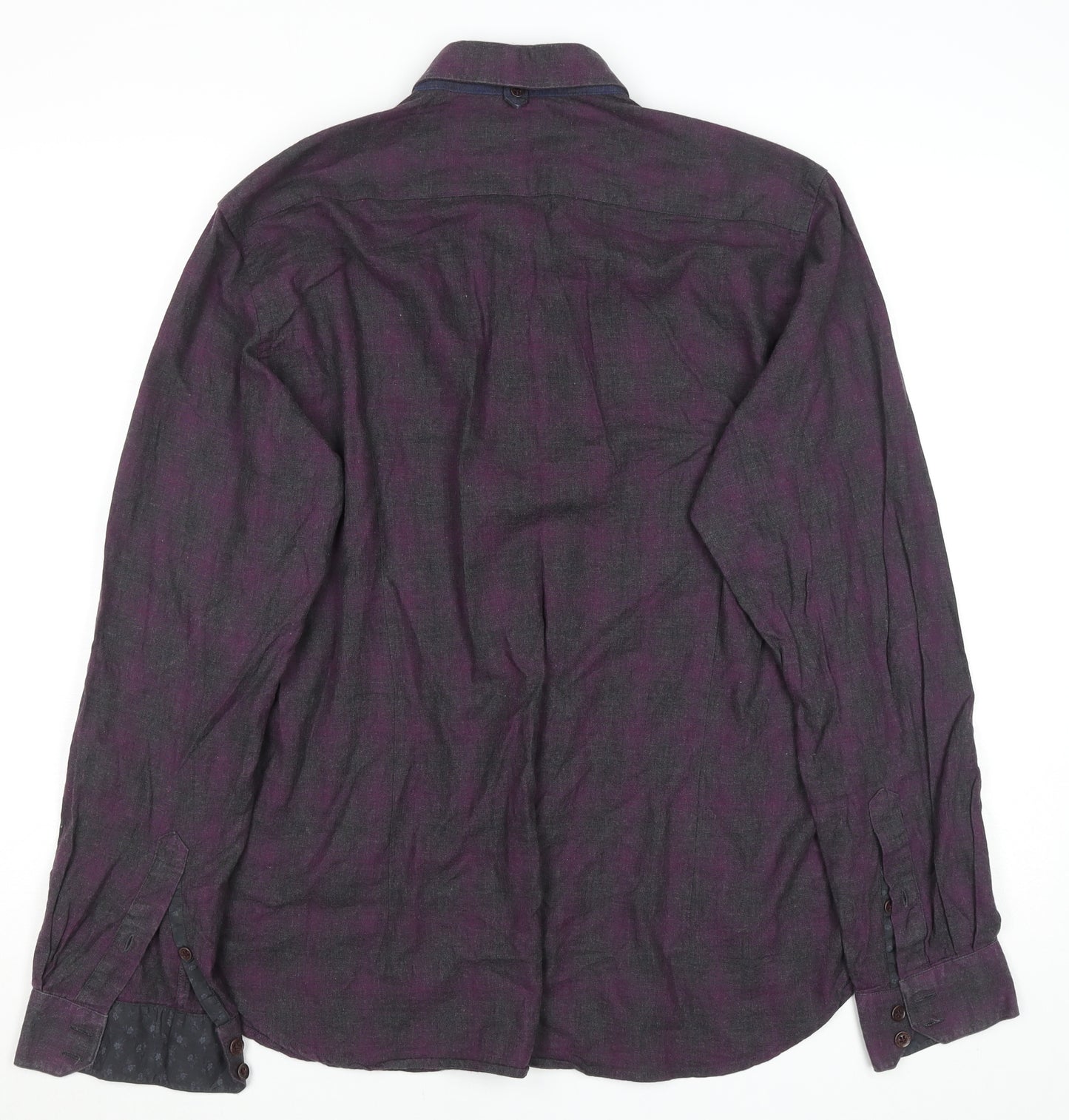 Ted Baker London Men's Purple Check Long Sleeve Cotton Button-Up Shirt Size L