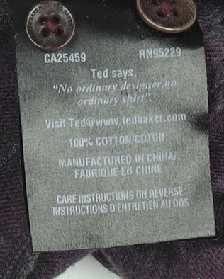 Ted Baker London Men's Purple Check Long Sleeve Cotton Button-Up Shirt Size L
