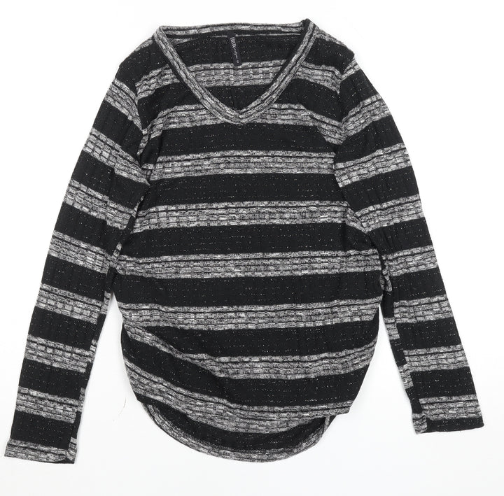 Edista Los Angeles Women’s Black Striped V-Neck Knit Jumper Size S