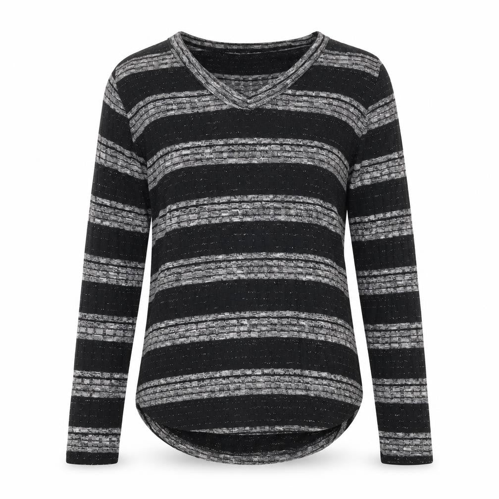 Edista Los Angeles Women’s Black Striped V-Neck Knit Jumper Size S