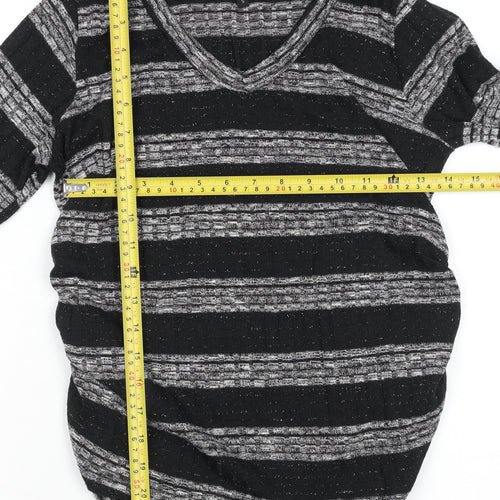 Edista Los Angeles Women’s Black Striped V-Neck Knit Jumper Size S