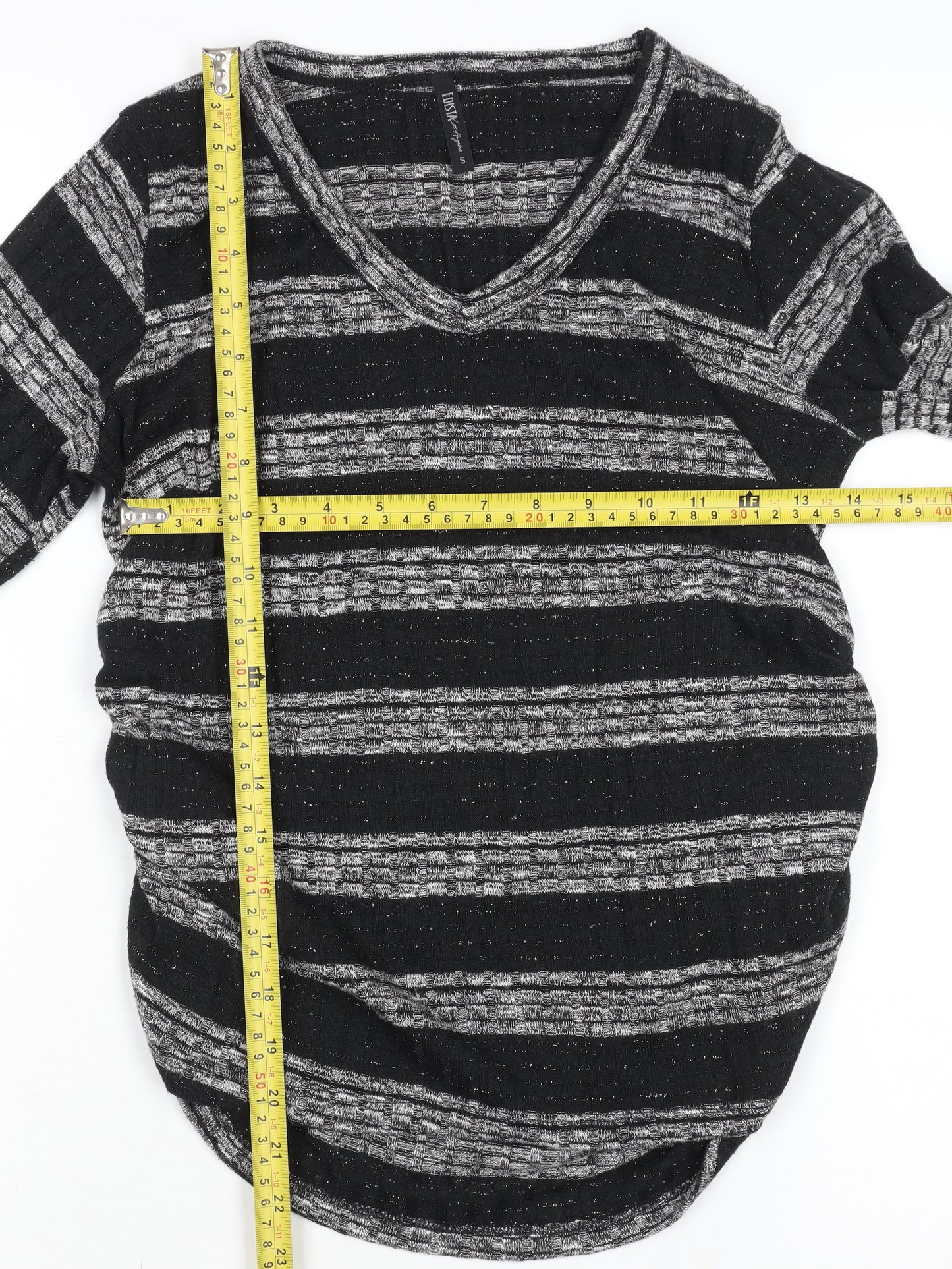 Edista Los Angeles Women’s Black Striped V-Neck Knit Jumper Size S