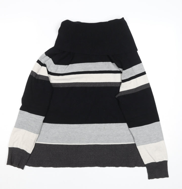 Jayley France Womens Black Grey Stripe Roll Neck Knit Jumper M