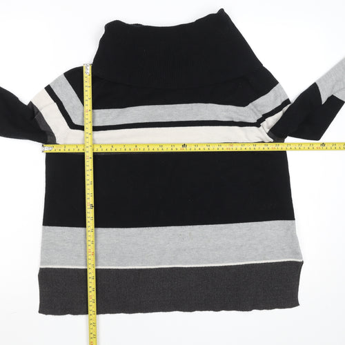 Jayley France Womens Black Grey Stripe Roll Neck Knit Jumper M