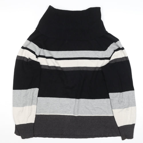 Jayley France Womens Black Grey Stripe Roll Neck Knit Jumper M