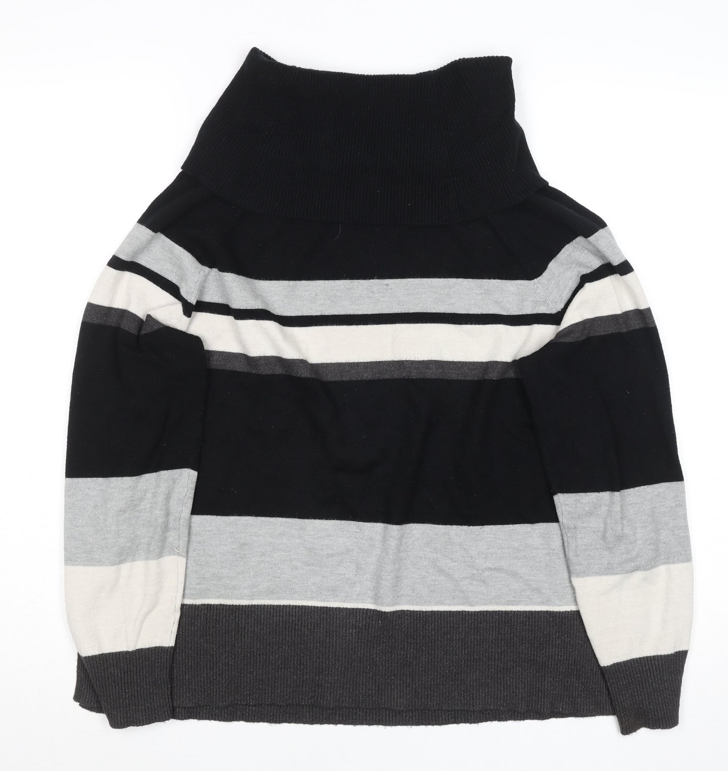 Jayley France Womens Black Grey Stripe Roll Neck Knit Jumper M
