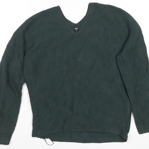 Uniqlo Men's Green XS Cotton V-Neck Knit Pullover Jumper