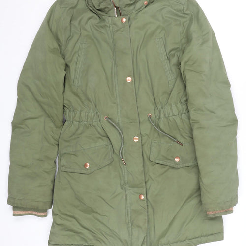 John Lewis Girls Green Hooded Parka Coat Age 14 Years Lined Mid-Length