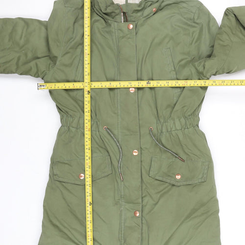 John Lewis Girls Green Hooded Parka Coat Age 14 Years Lined Mid-Length