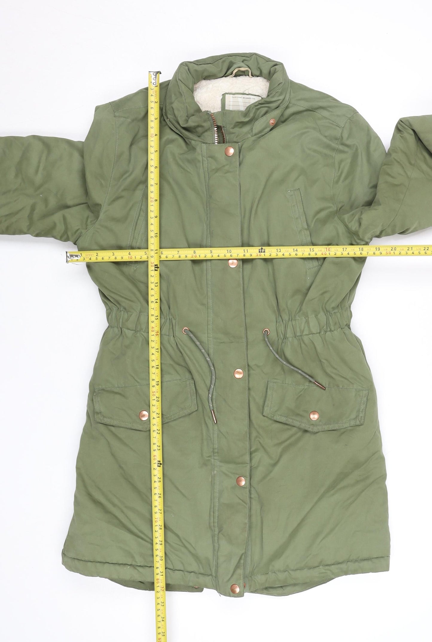 John Lewis Girls Green Hooded Parka Coat Age 14 Years Lined Mid-Length