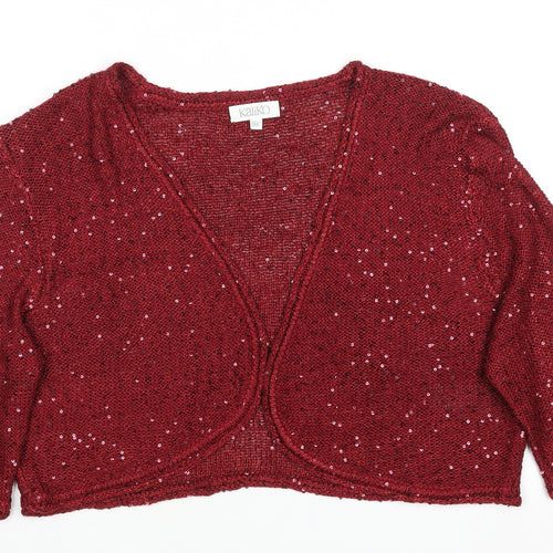 Kaliko Womens Red Sequin Open Knit 3/4 Sleeve Cardigan Size 18