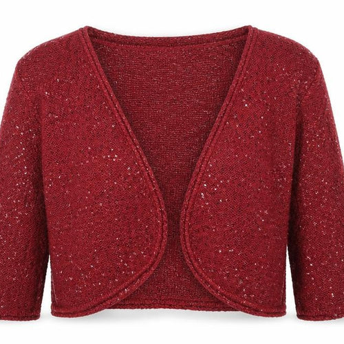 Kaliko Womens Red Sequin Open Knit 3/4 Sleeve Cardigan Size 18