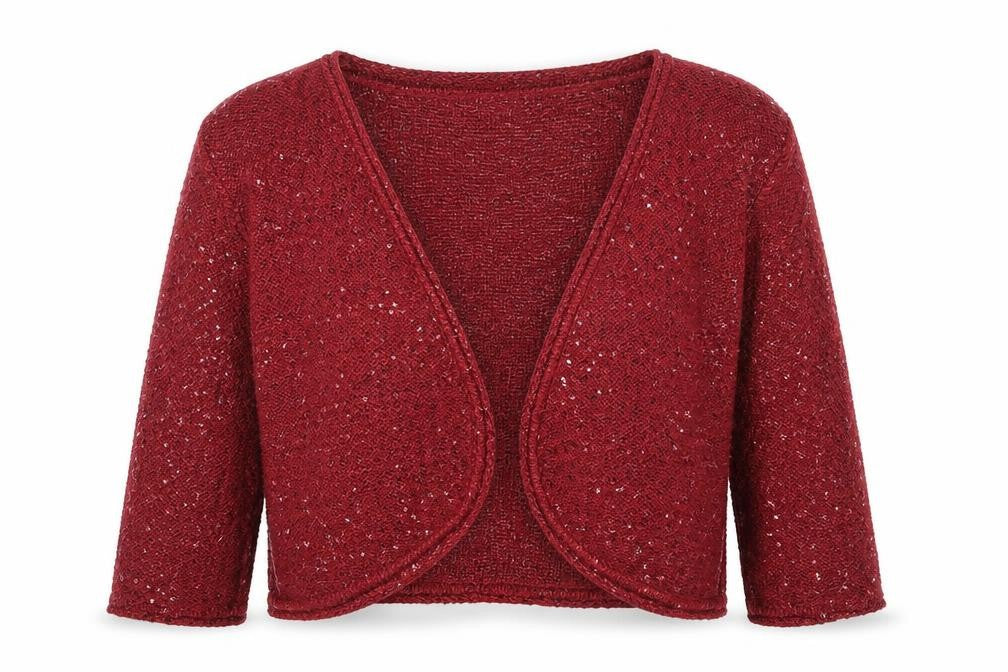 Kaliko Womens Red Sequin Open Knit 3/4 Sleeve Cardigan Size 18
