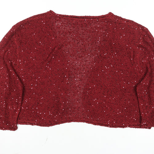 Kaliko Womens Red Sequin Open Knit 3/4 Sleeve Cardigan Size 18