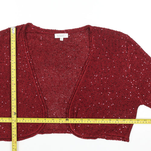 Kaliko Womens Red Sequin Open Knit 3/4 Sleeve Cardigan Size 18