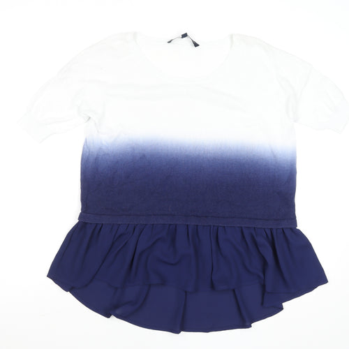 French Connection Women's Blue Ombre Ruffle Tunic Blouse XS