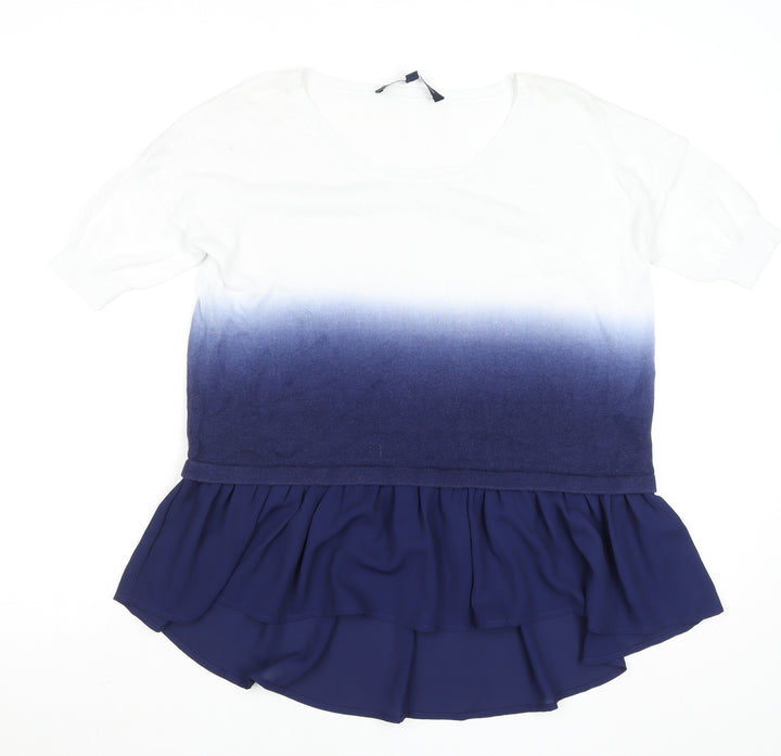 French Connection Women's Blue Ombre Ruffle Tunic Blouse XS