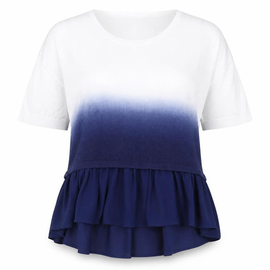 Front view of French Connection Women's Blue Ombre Ruffle Tunic Blouse XS