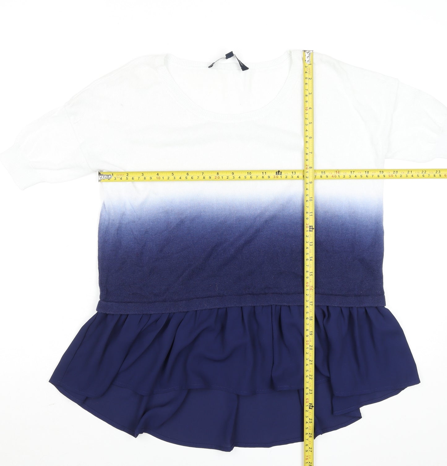 French Connection Women's Blue Ombre Ruffle Tunic Blouse XS