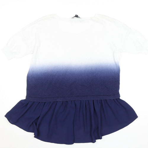 French Connection Women's Blue Ombre Ruffle Tunic Blouse XS