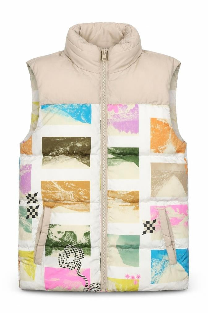 ASOS DESIGN Men's Multicoloured Puffer Waistcoat 2XS Stand-Up Collar