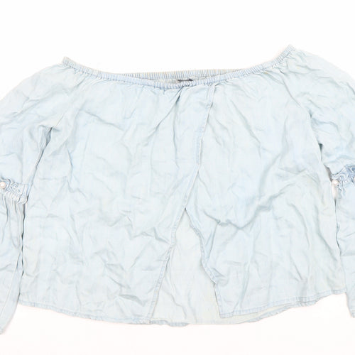 ONLY Women Blue Off Shoulder Bell Sleeve Peasant Style Blouse Size 10