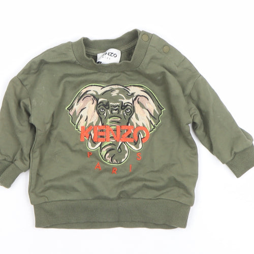 Kenzo Kids Green Elephant Embroidered Sweatshirt 6-9 Months Unisex Cotton
