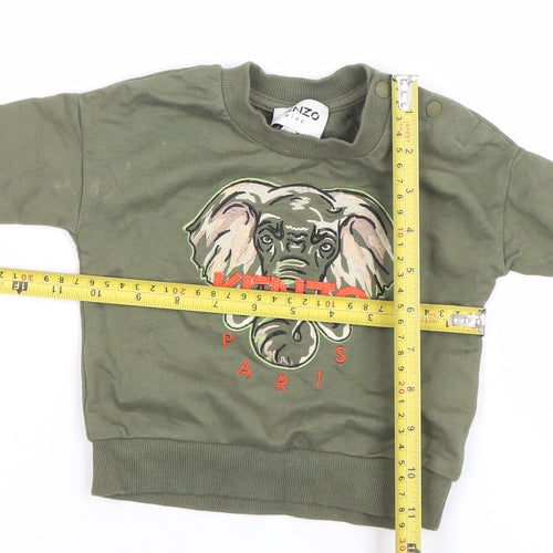 Kenzo Kids Green Elephant Embroidered Sweatshirt 6-9 Months Unisex Cotton