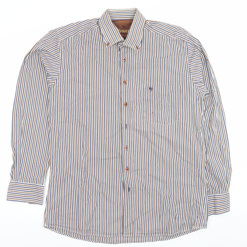 Benetti Men's Brown Striped Button-Down Long Sleeve Cotton Formal Shirt M