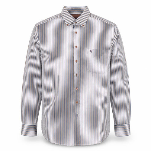 Benetti Men's Brown Striped Button-Down Long Sleeve Cotton Formal Shirt M