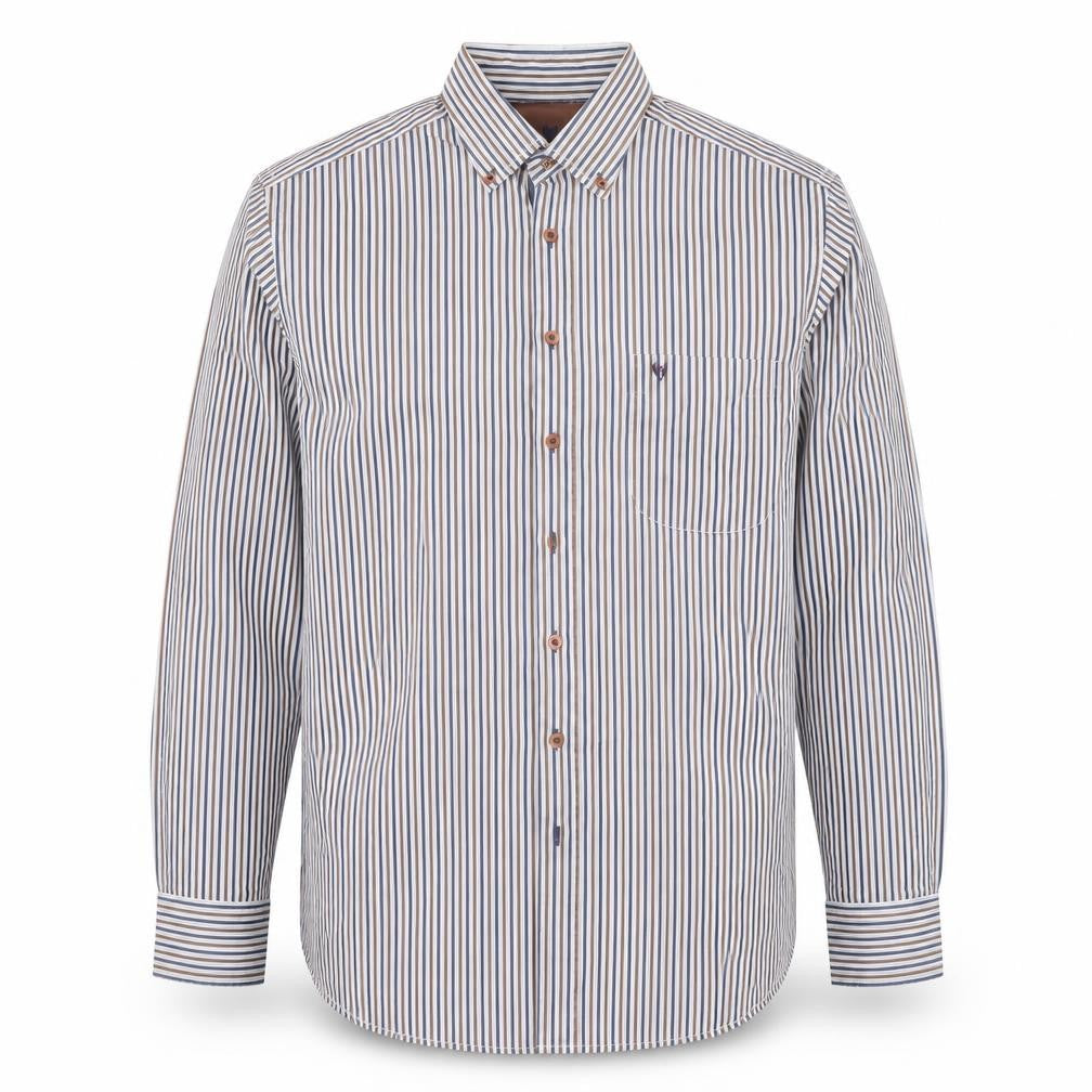 Benetti Men's Brown Striped Button-Down Long Sleeve Cotton Formal Shirt M