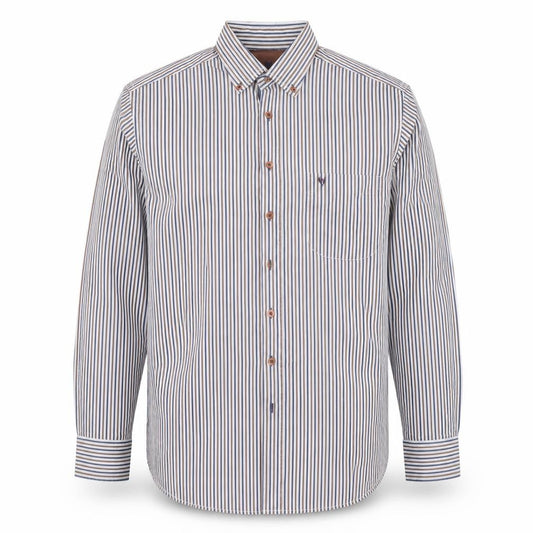 Benetti Men's Brown Striped Button-Down Long Sleeve Cotton Formal Shirt M