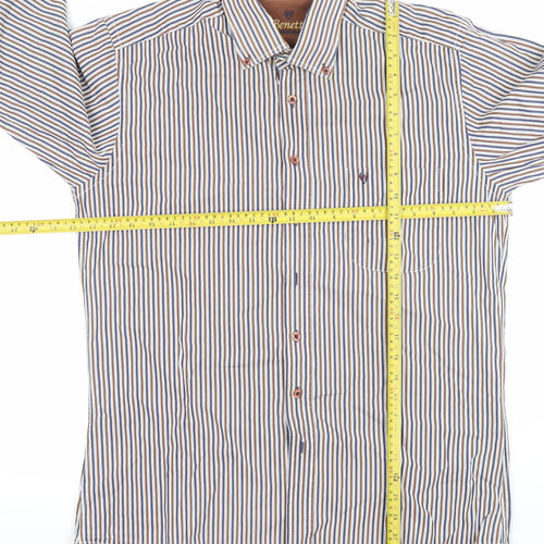 Benetti Men's Brown Striped Button-Down Long Sleeve Cotton Formal Shirt M