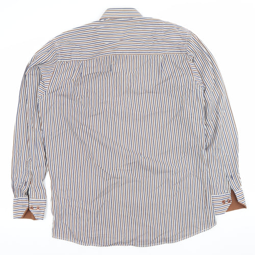 Benetti Men's Brown Striped Button-Down Long Sleeve Cotton Formal Shirt M
