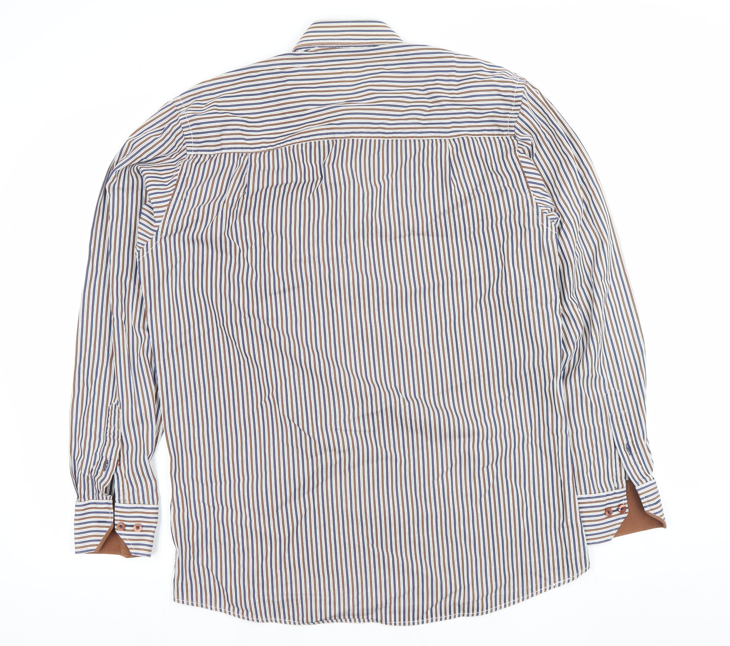 Benetti Men's Brown Striped Button-Down Long Sleeve Cotton Formal Shirt M