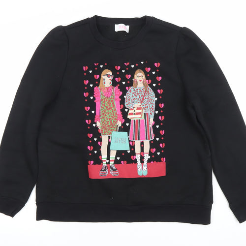 SAYIDOA Womens Black X-Large Pullover Sweatshirt Graphic Print Cotton Blend
