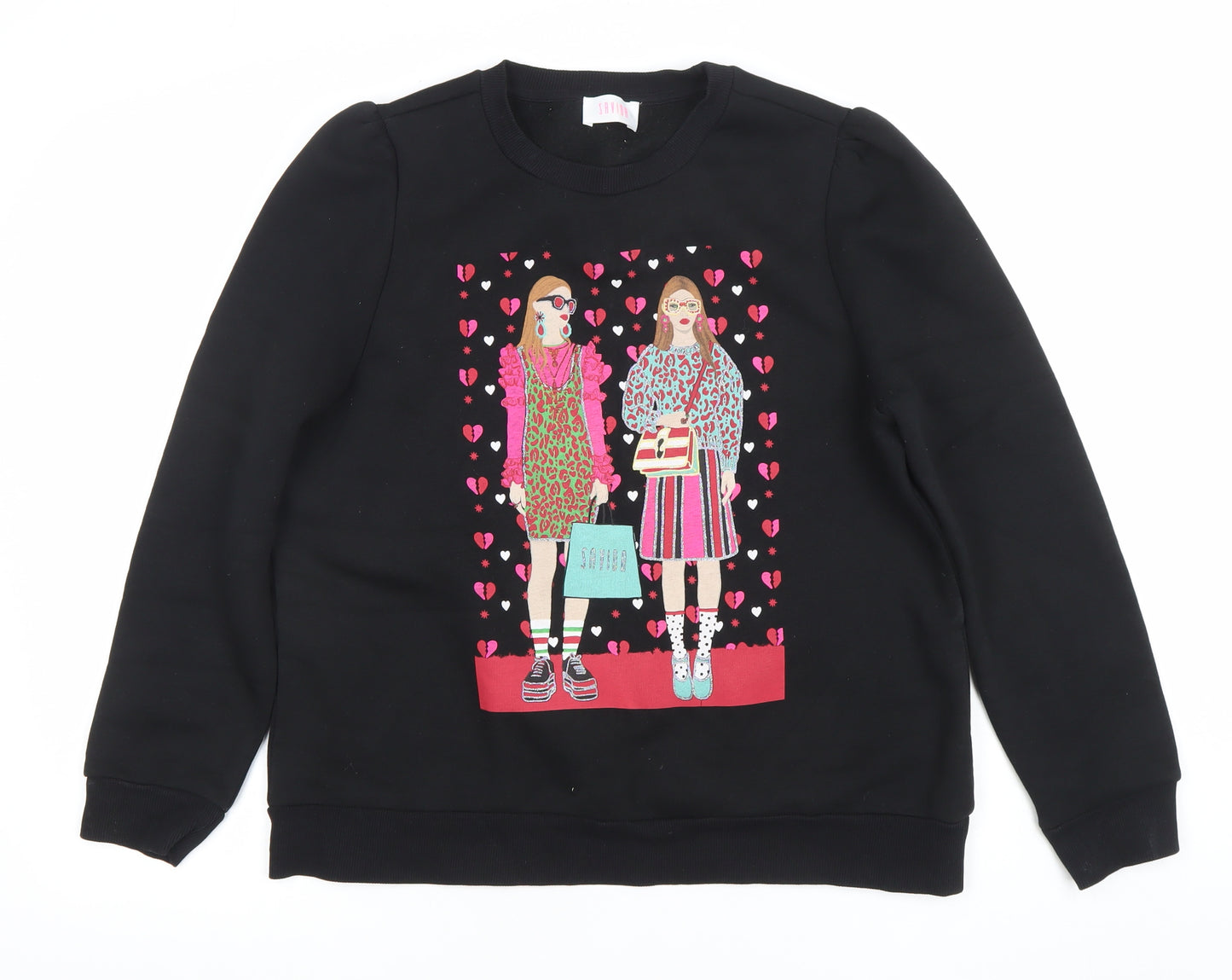 SAYIDOA Womens Black X-Large Pullover Sweatshirt Graphic Print Cotton Blend