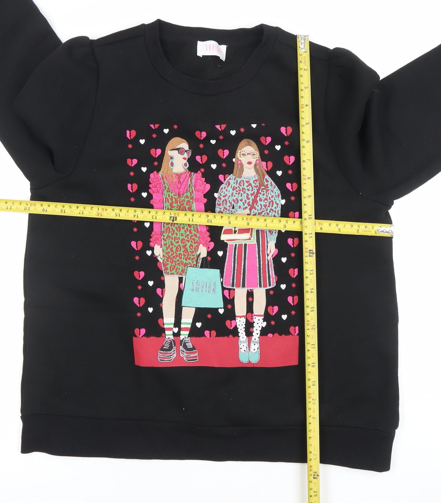 SAYIDOA Womens Black X-Large Pullover Sweatshirt Graphic Print Cotton Blend