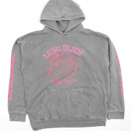 PrettyLittleThing Women's Grey S Pullover Hoodie with Worldwide Print