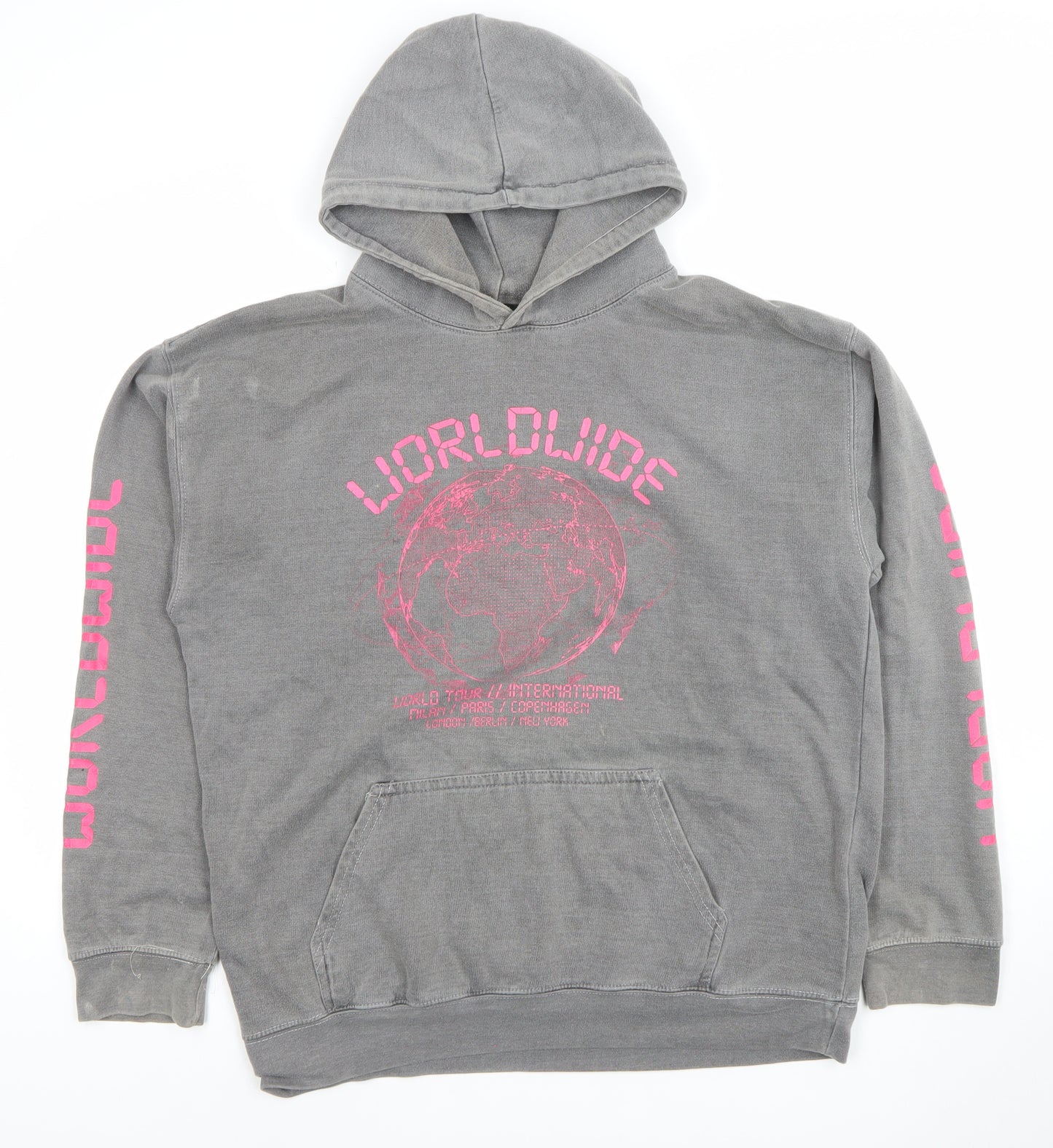 PrettyLittleThing Women's Grey S Pullover Hoodie with Worldwide Print