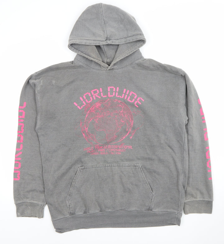PrettyLittleThing Women's Grey S Pullover Hoodie with Worldwide Print
