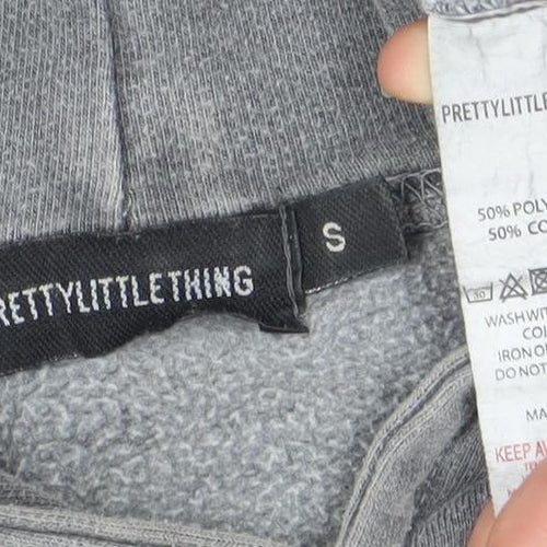 PrettyLittleThing Women's Grey S Pullover Hoodie with Worldwide Print