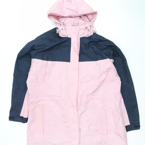 Climate Base Womens Pink Blue Hooded Waterproof Rain Coat Jacket M