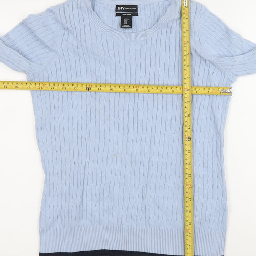 Jones New York Women's Blue Cable-Knit Crew Neck Jumper Size M Cotton