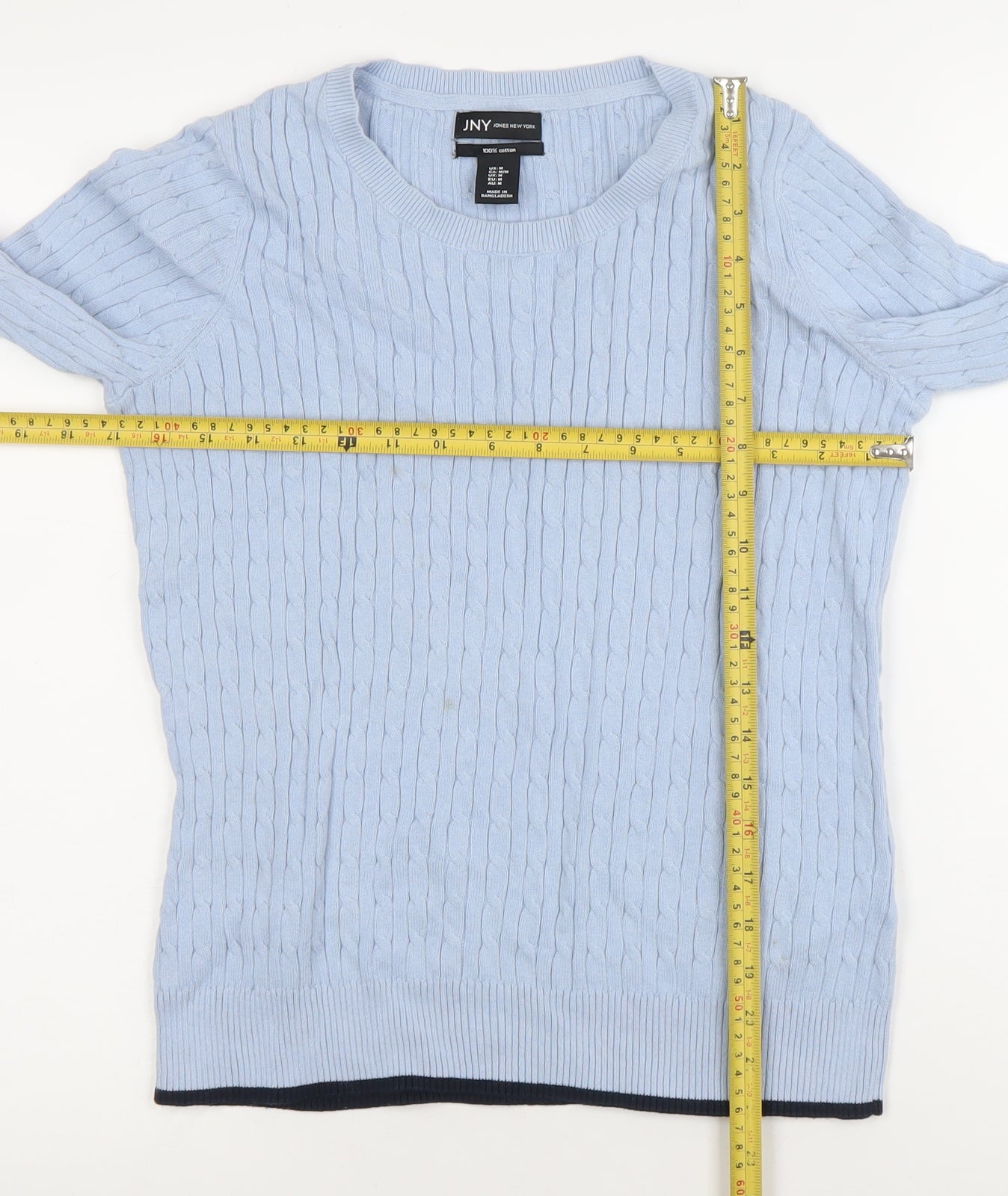 Jones New York Women's Blue Cable-Knit Crew Neck Jumper Size M Cotton